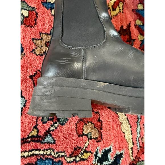 Anine Bing Justine Boots Chelsea Chunky Black Leather 37 Gore 7 7.5 Shoes Women - Picture 3 of 9